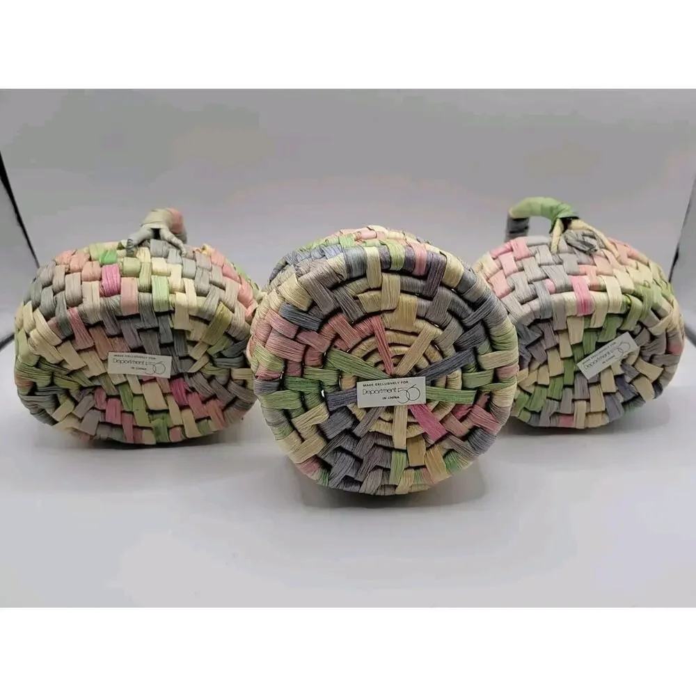 Lot Of 3 Department 56 Pastel Raffia Woven Miniature Spring Easter Baskets Decor